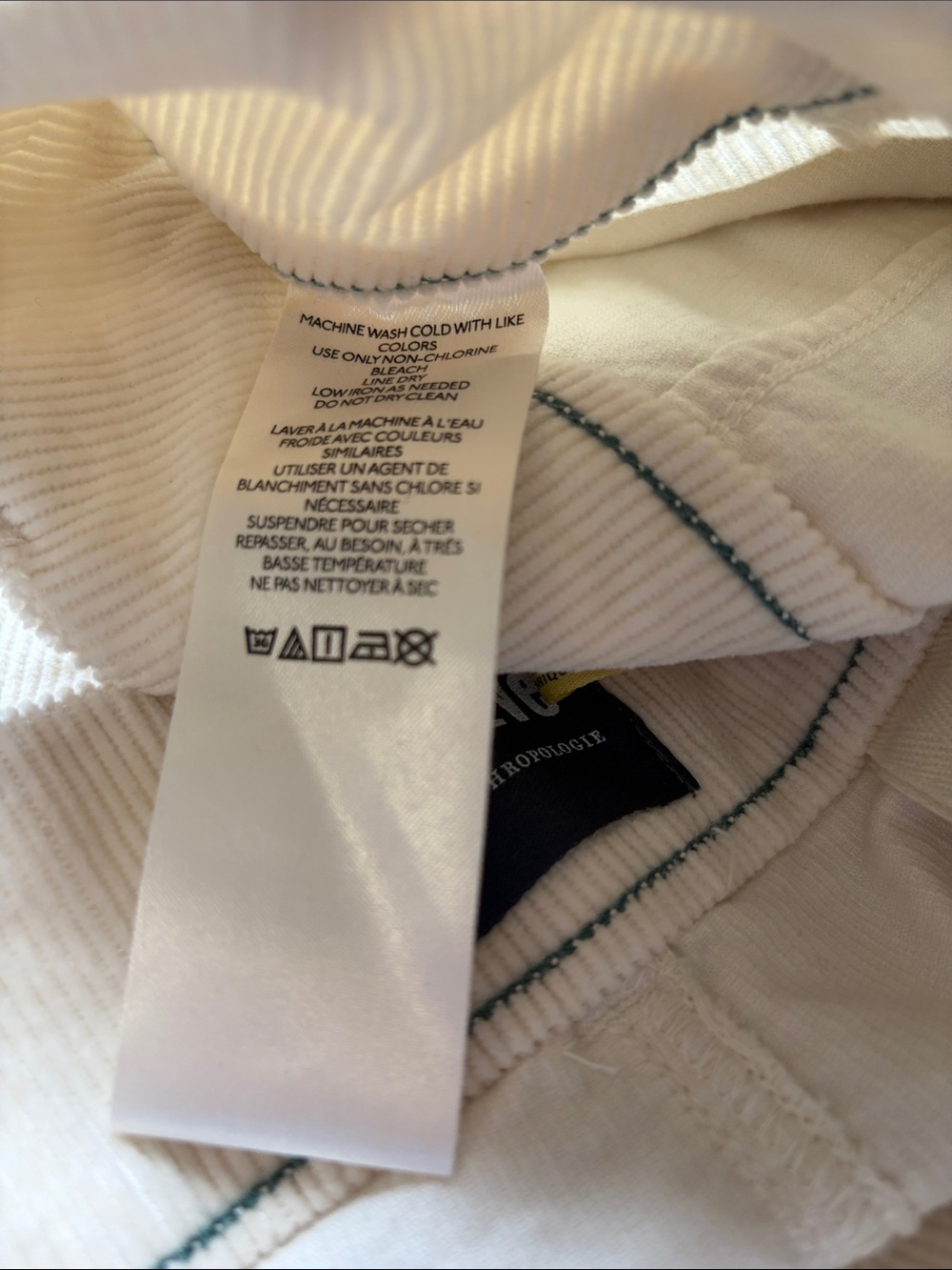 Maeve Anthropologie The Colette Pants Ivory High Rise Cropped Corduroy Sz 34 NEW - Picture 10 of 13